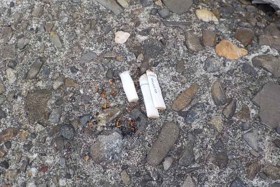 タバコのポイ捨てされたものを拾う